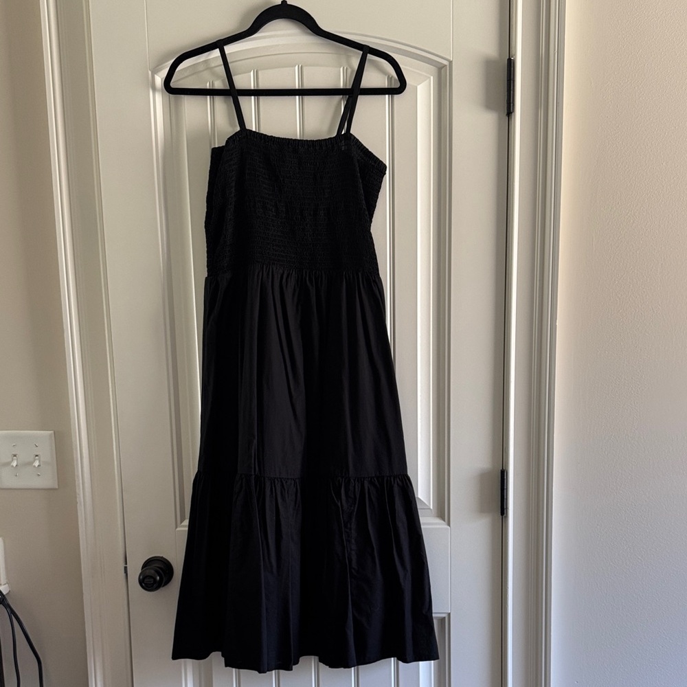 J. Crew Black Smocked Tiered Midi Dress